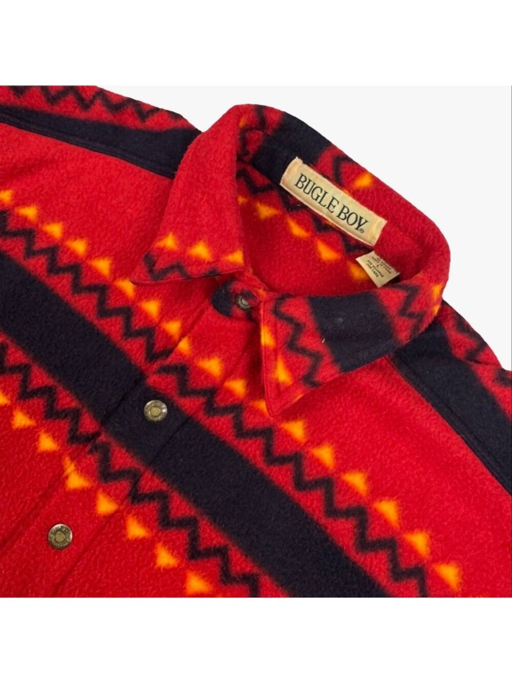 VTG Bugle Boy Men's Fleece Southwestern Snap Shirt/Jacket Red • Large